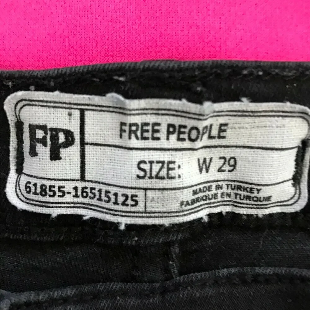 Free People Jeans Womens Sz‎ 29 Black Distressed High Rise Skinny Crop Ripped